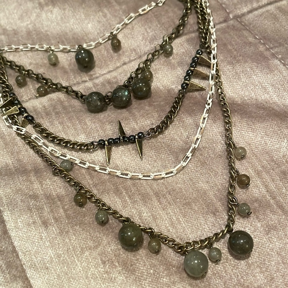 Labradorite Gemstone Necklace & Stud Earrings Layered Necklace